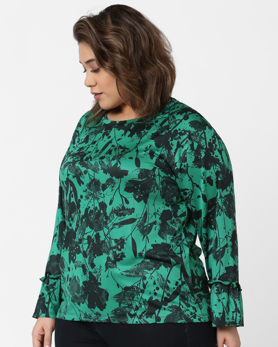Shop Women's Green Polyester Printed T-shirt-Back