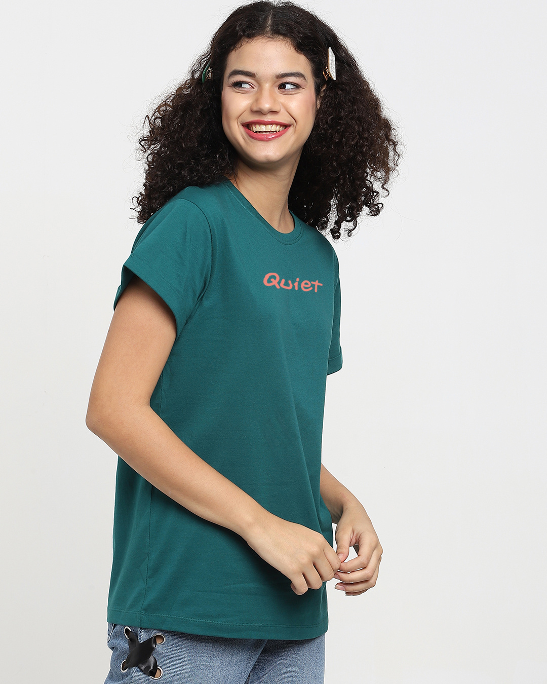 Shop Women's Green Quiet Your Mind Boyfriend T-shirt-Back