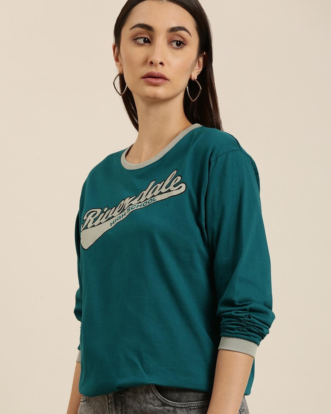 Shop Women's Green Riverdale Typography Oversized T-shirt-Back