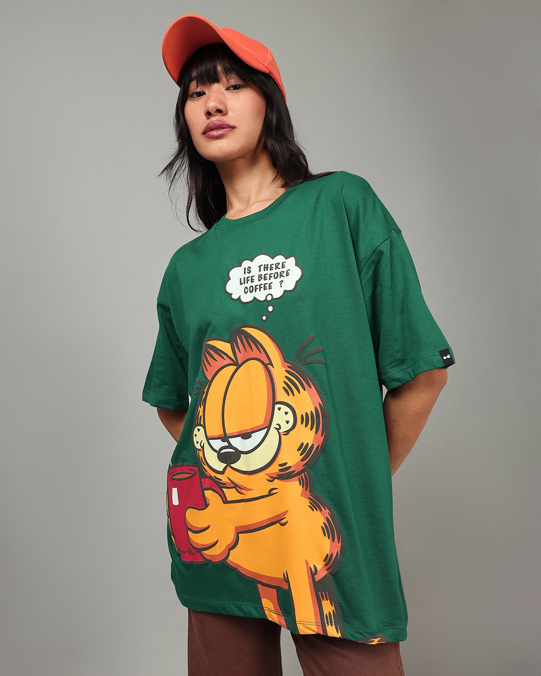 Buy Womens Green Rock Garfield Graphic Printed Oversized T Shirt Online At Bewakoof 