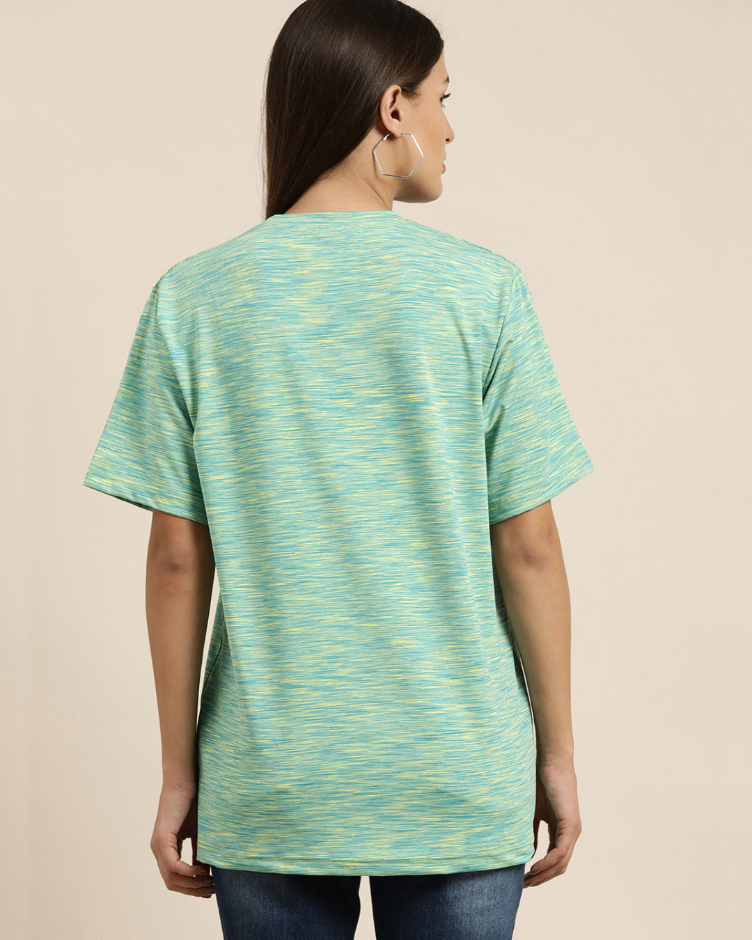 Shop Women's Green Self Design Oversized T-shirt-Back