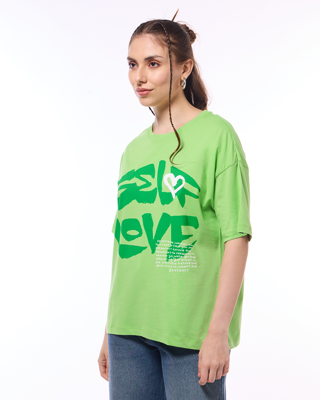 Shop Women's Green Self Love Graphic Printed Oversized T-shirt-Back