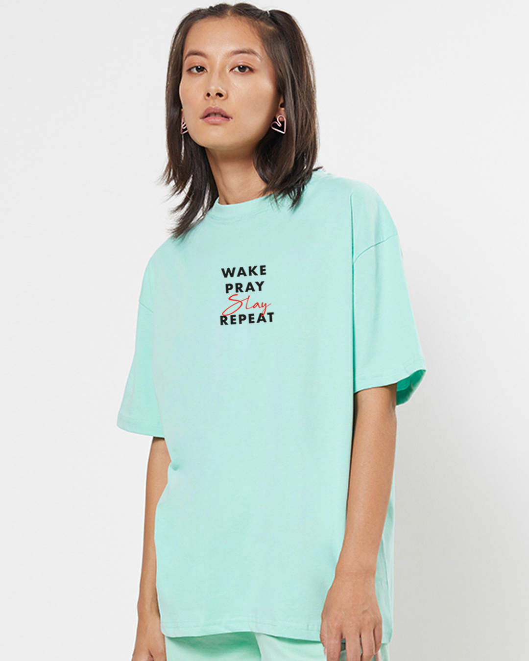 Shop Women's Green Slay All Day Back Graphic Printed Oversized T-shirt-Back