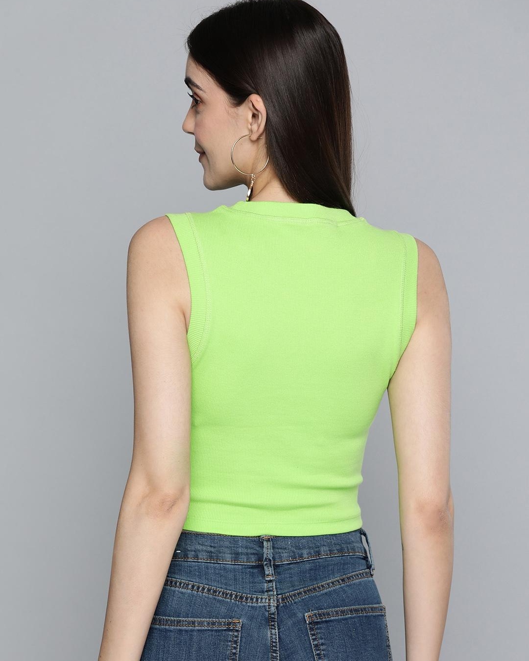 Shop Women's Green Slim Fit Crop Top-Back