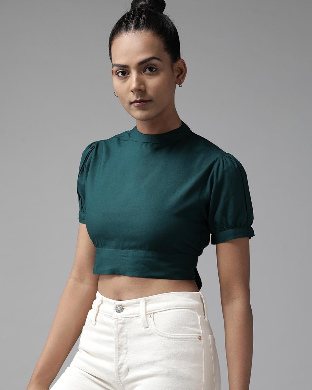 Shop Women's Green Slim Fit Crop Top-Back