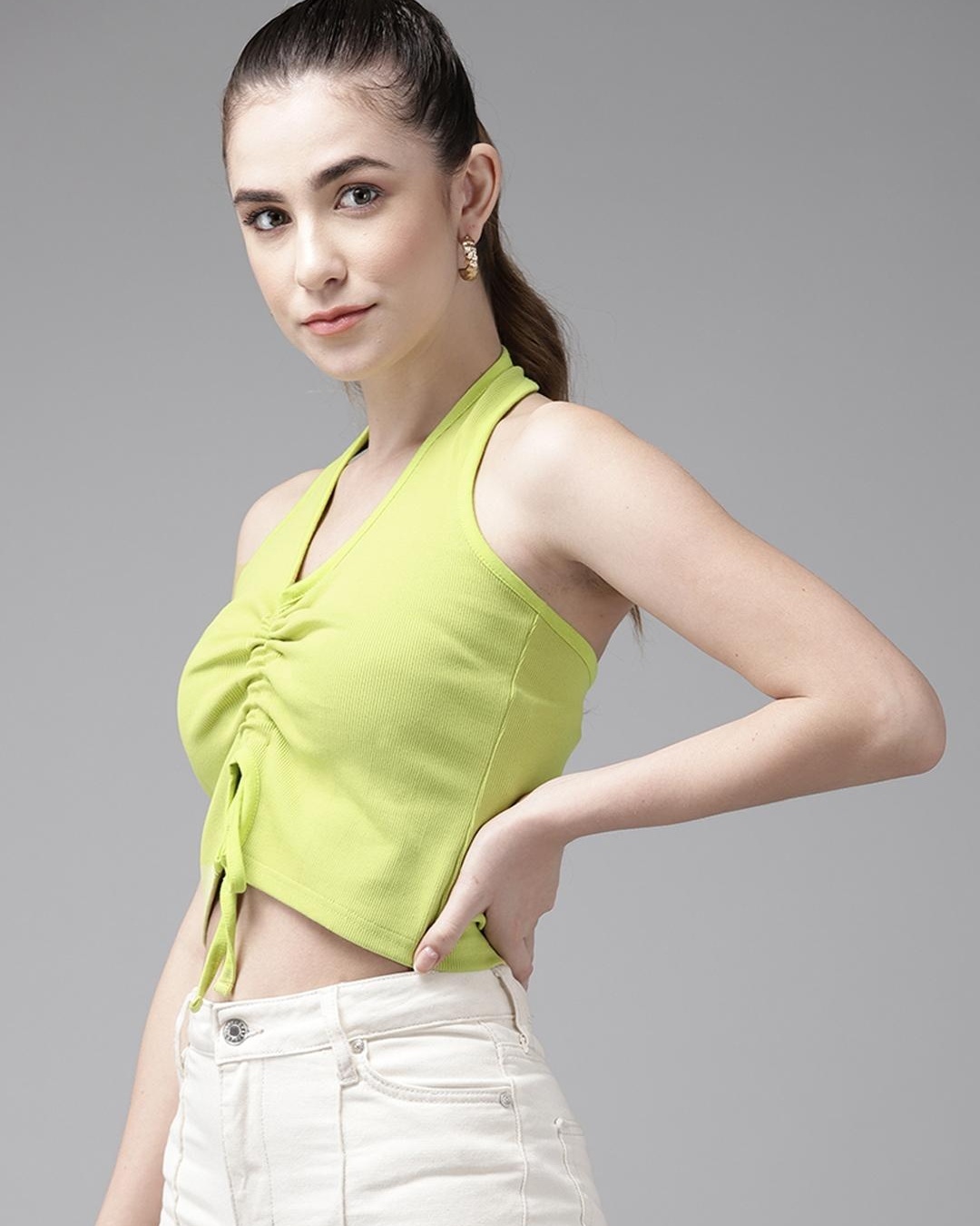 Shop Women's Green Slim Fit Crop Top-Back