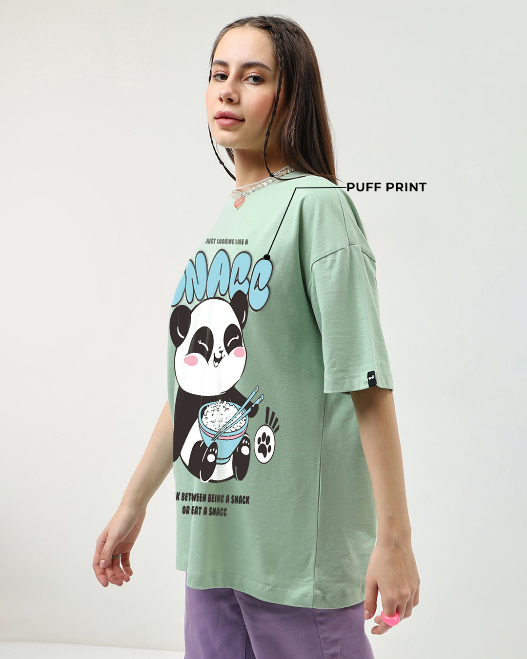 Shop Women's Green Snacking Graphic Printed Oversized T-shirt-Back