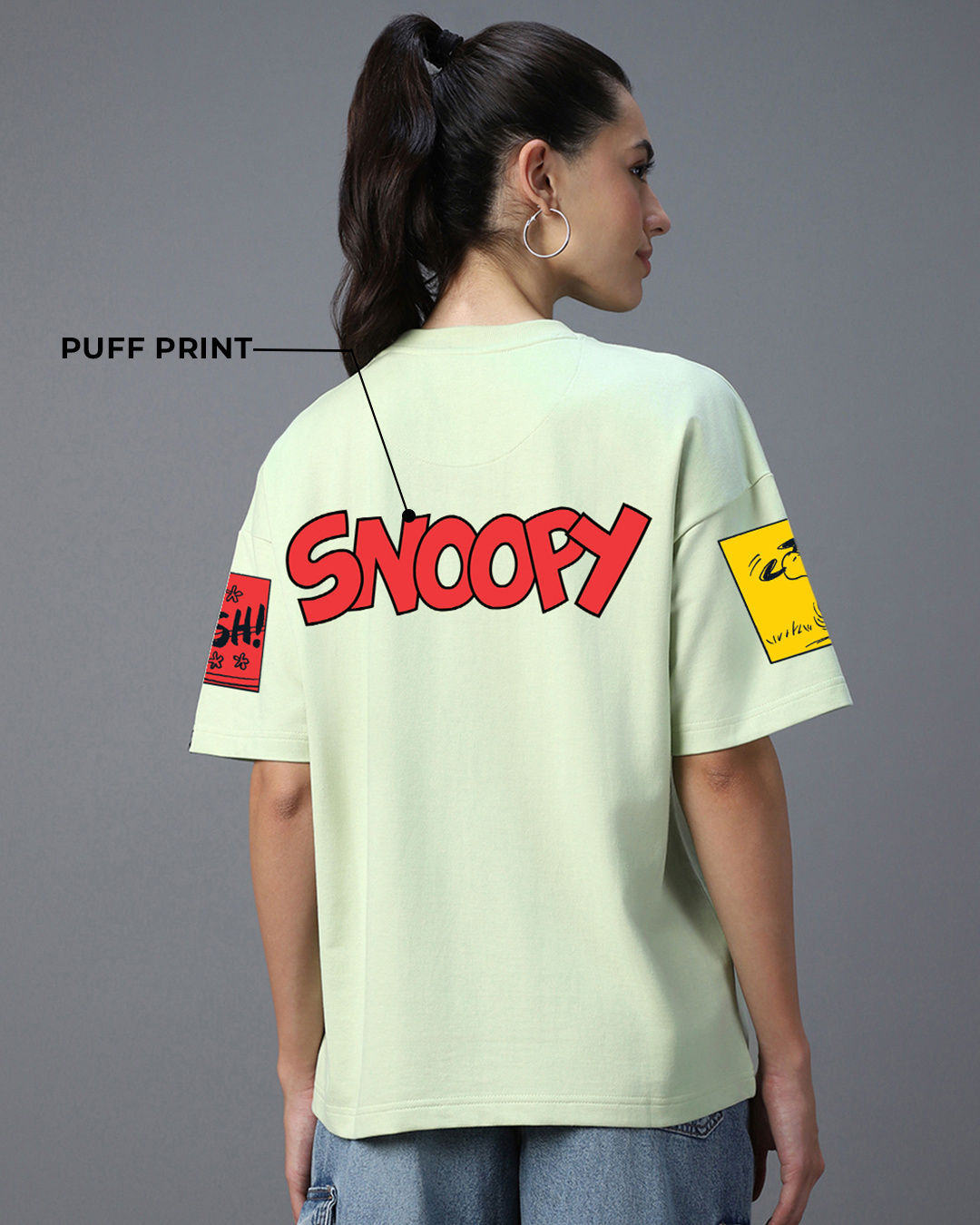 Shop Women's Green Snoopy Squad Graphic Printed Oversized T-shirt-Back