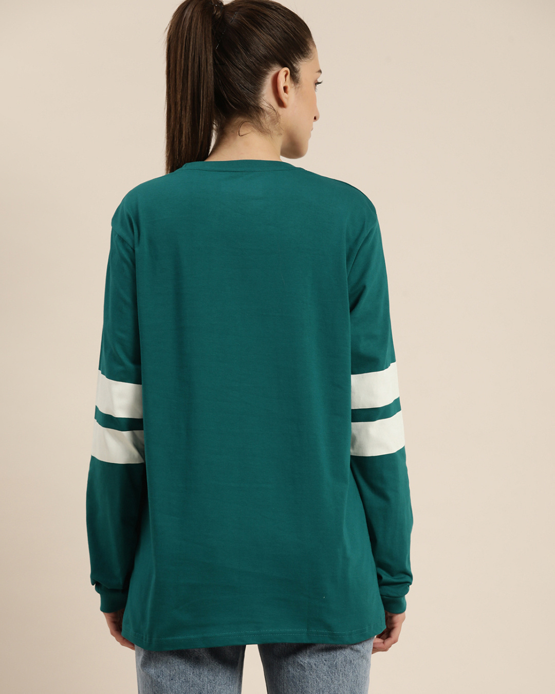 Shop Women's Green Solid Oversized T-shirt-Back