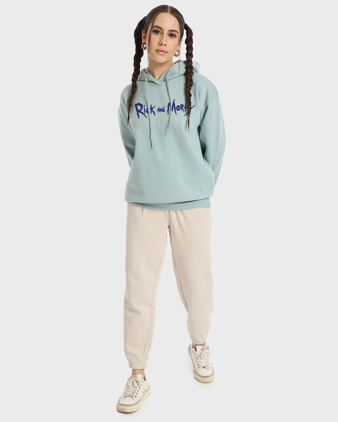 Buy Women s Green Stoned Rick Morty Graphic Printed Oversized