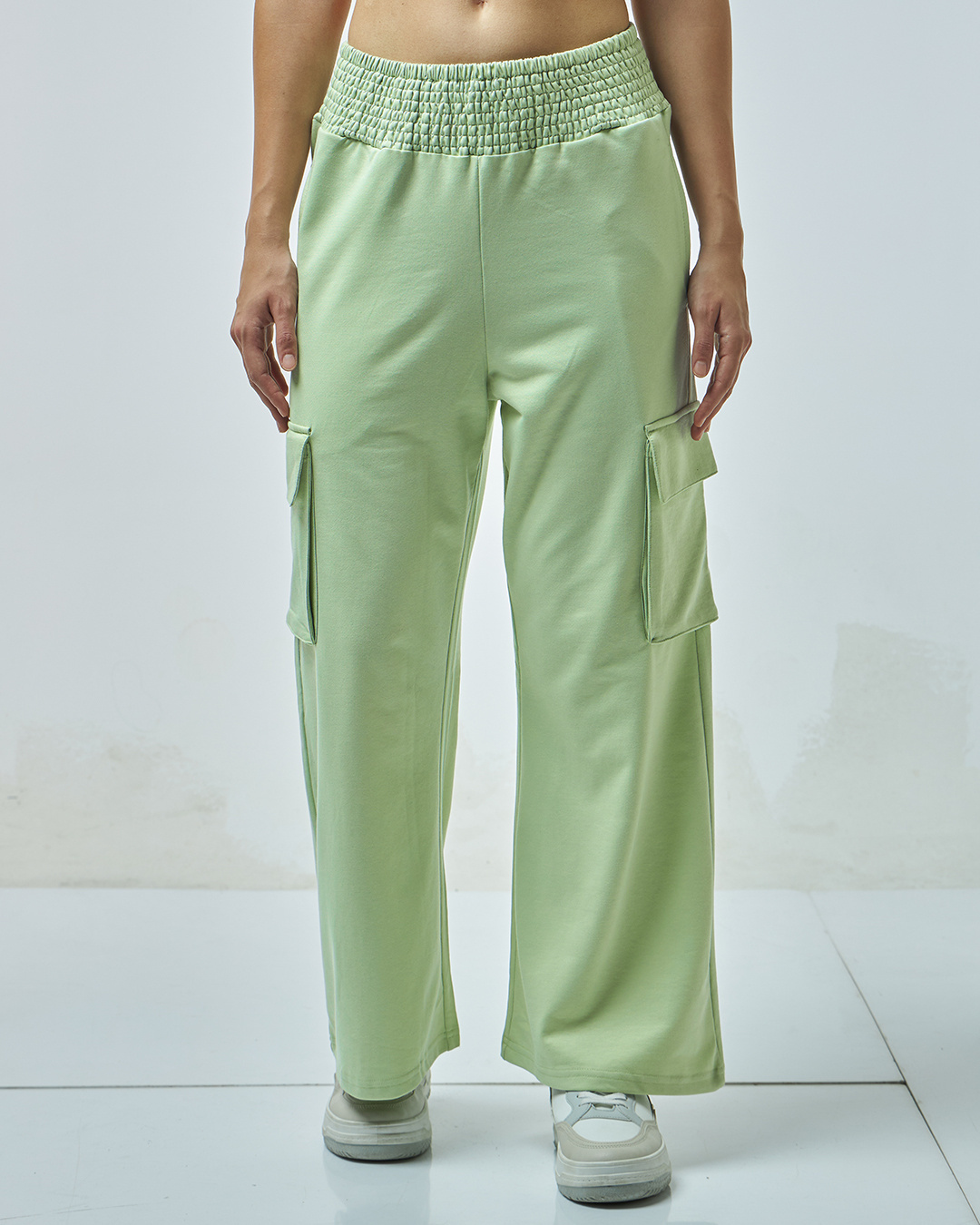 Shop Women's Green Flared Cargo Track Pants-Back
