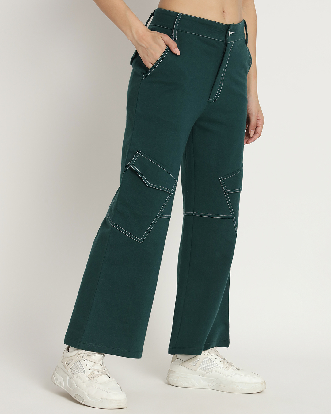 Buy Women's Green Flared Cargo Track Pants Online at Bewakoof