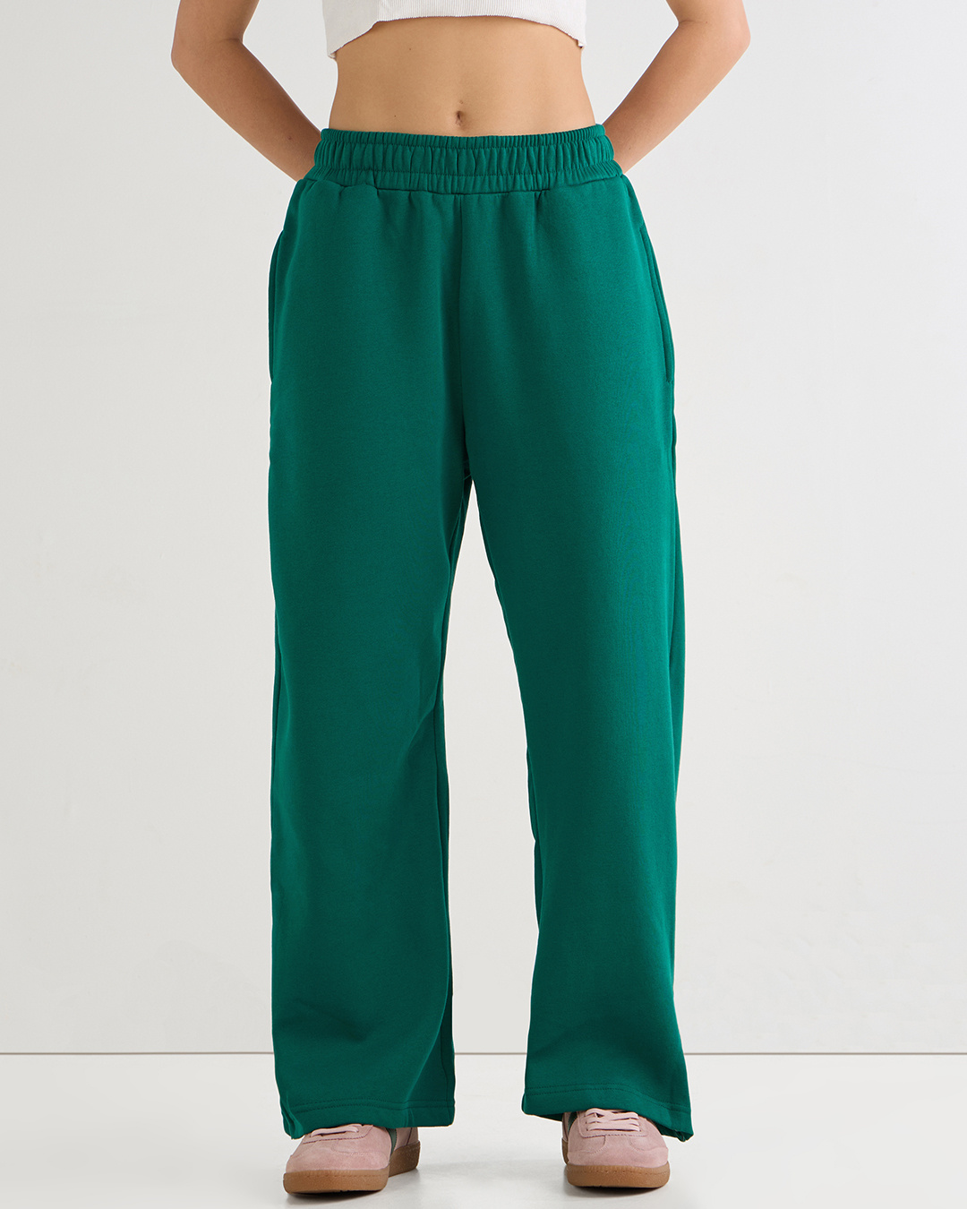 Shop Women's Green Straight Fit Flared Track Pants-Back