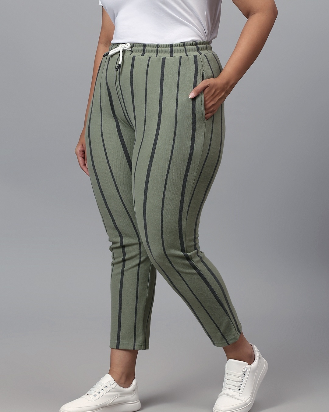 Shop Women's Green Striped Slim Fit Track Pants-Back