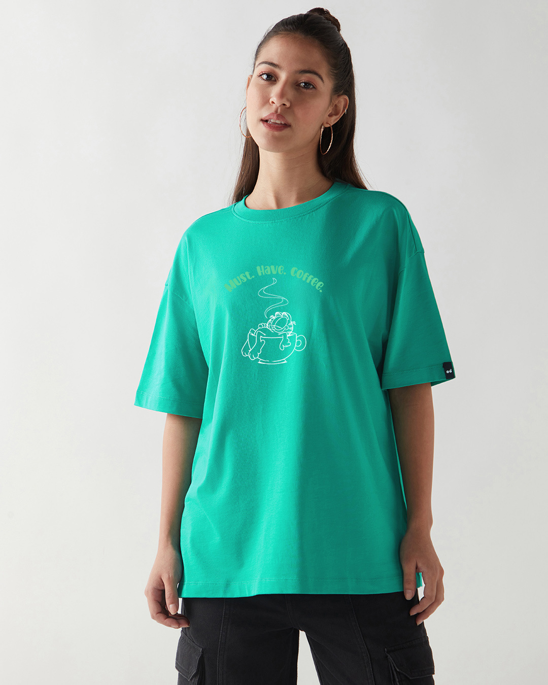 Shop Women's Green Strong Coffee Short Monday Graphic Printed Oversized T-shirt-Back