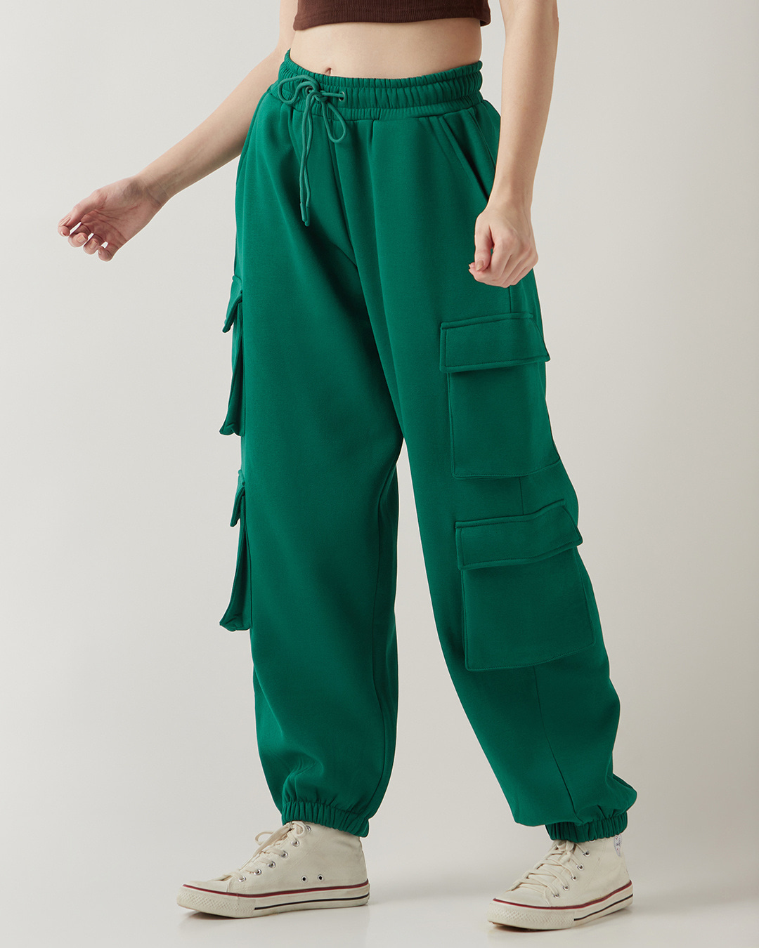 Shop Women's Green Super Loose Fit Cargo Joggers-Back