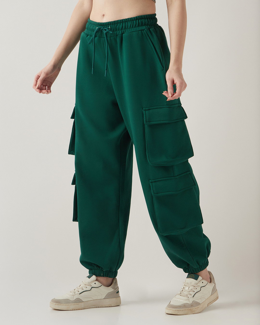 Shop Women's Green Super Loose Fit Cargo Joggers-Back