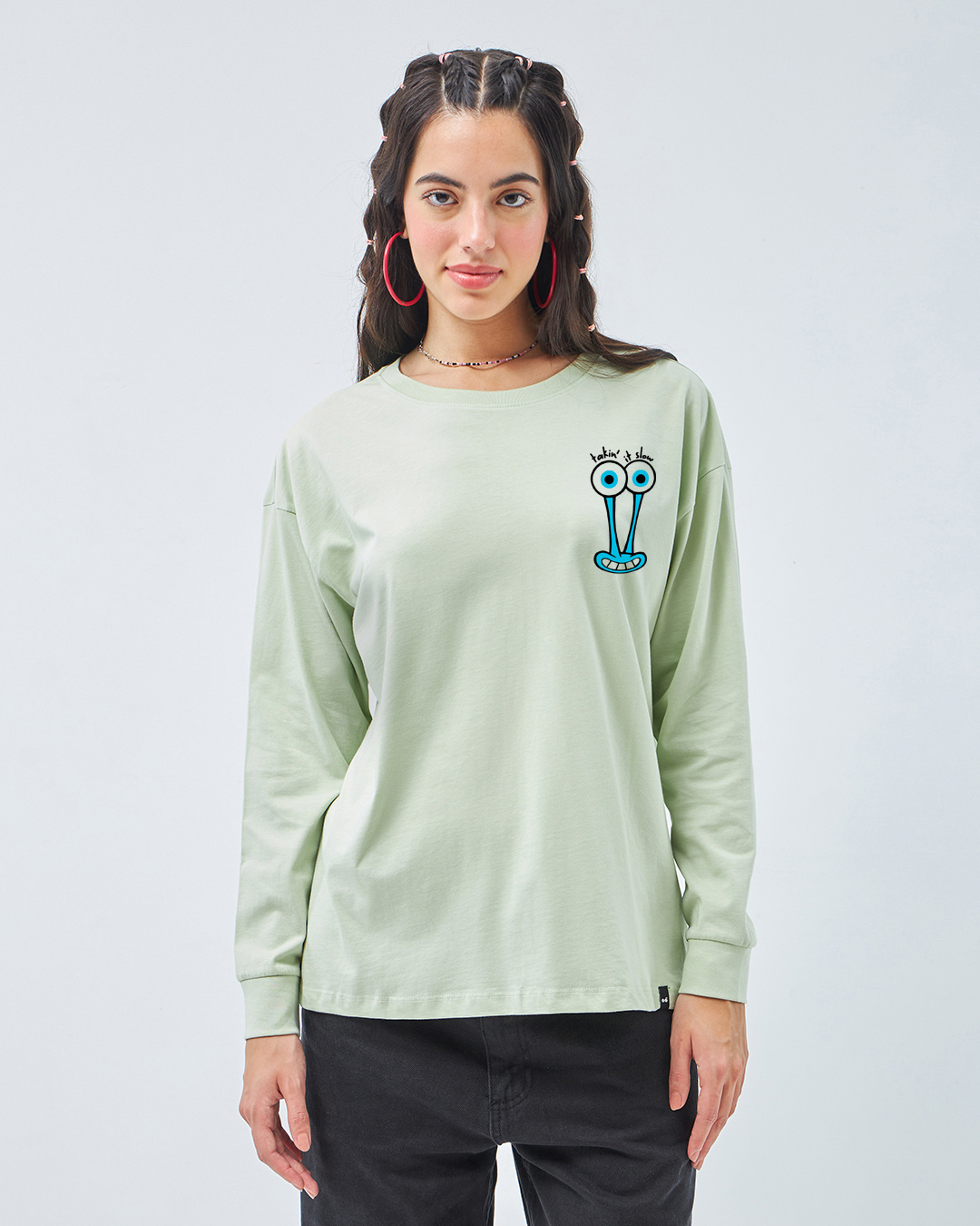 Shop Women's Green Taking it Slow Graphic Printed Oversized T-shirt-Back
