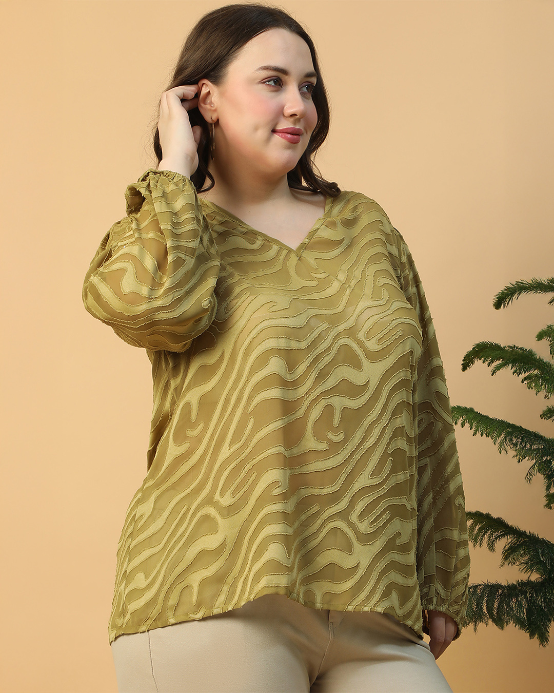 Shop Women's Green Textured Plus Size Top-Back