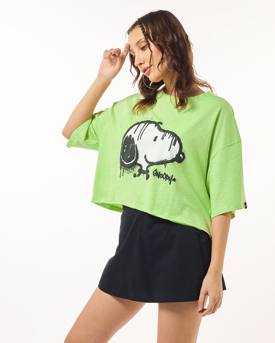 Shop Women's Green Thrill Seeker Snoopy Graphic Printed Oversized Short Top-Back