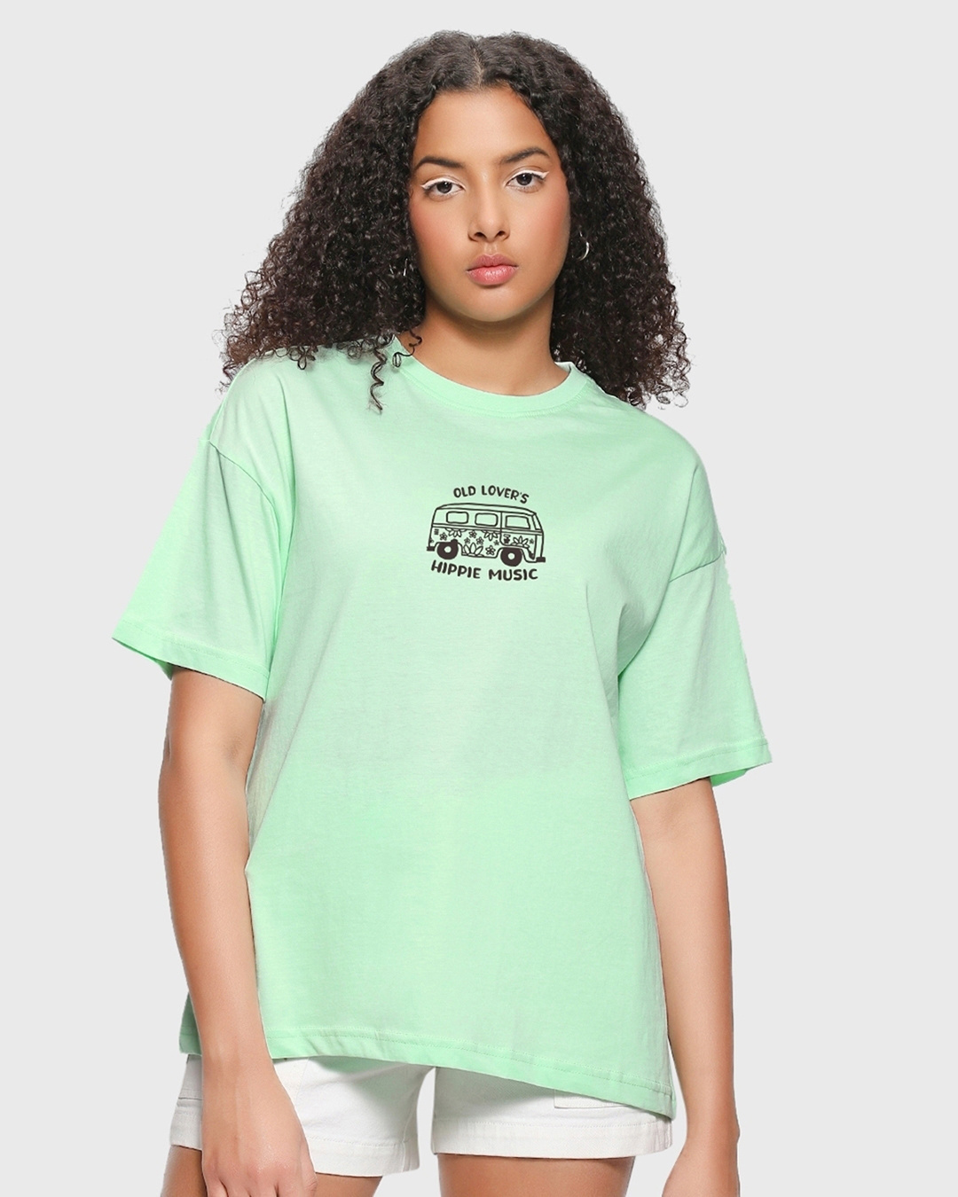 Shop Women's Green Treat People With Kindness Graphic Printed Oversized T-shirt-Back