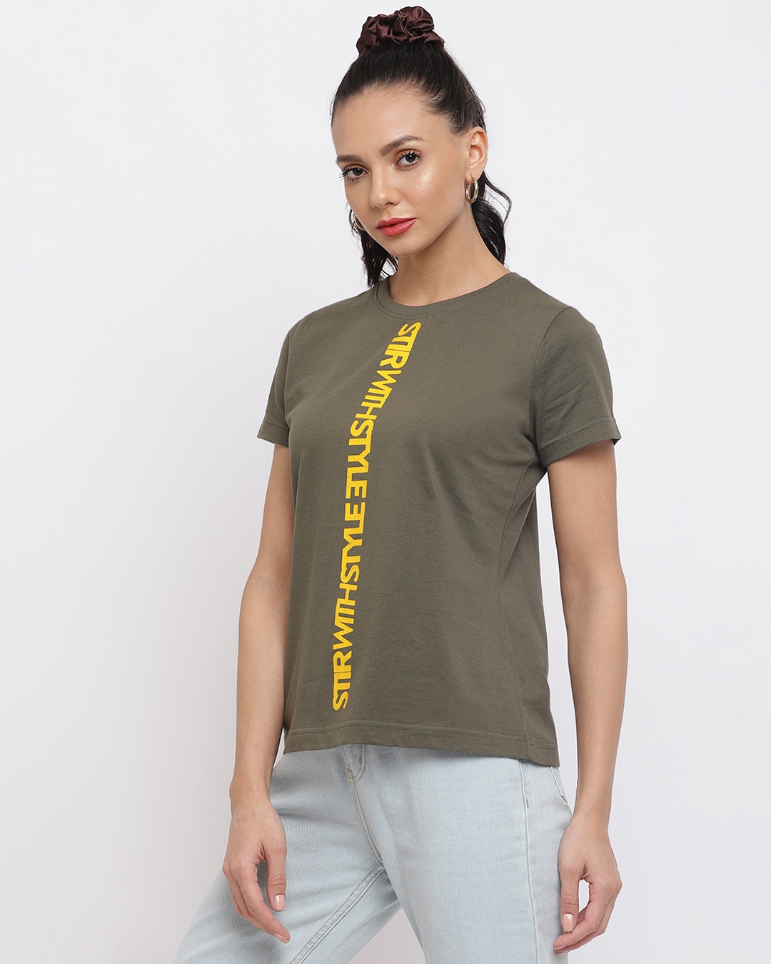 Shop Women's Olive Green Typography T-shirt-Back