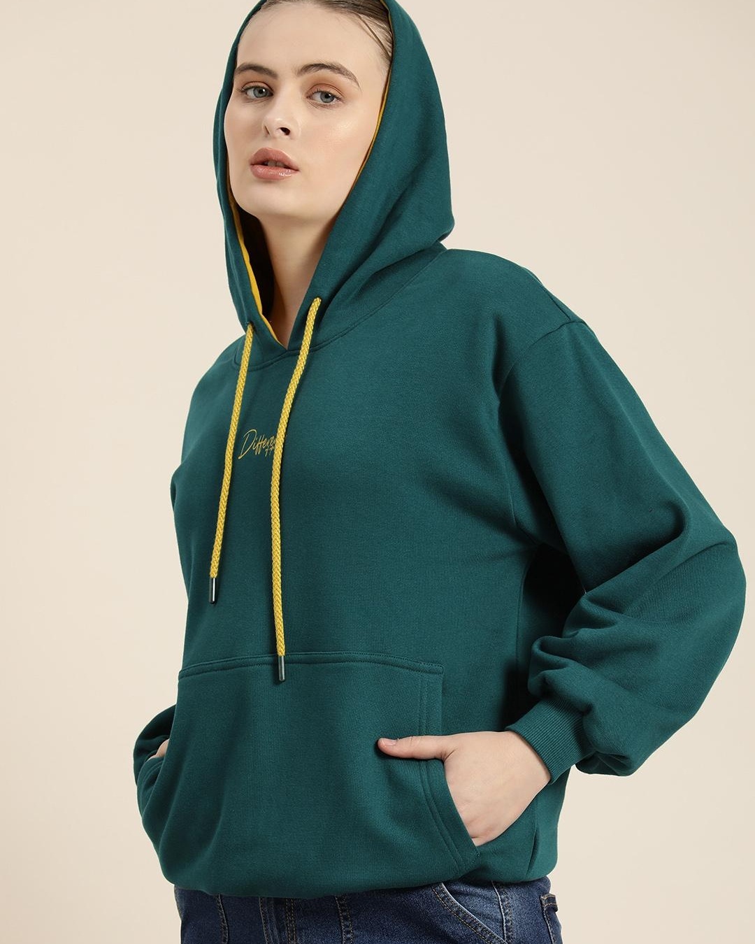 Shop Women's Green Typography Oversized Hoodie-Back