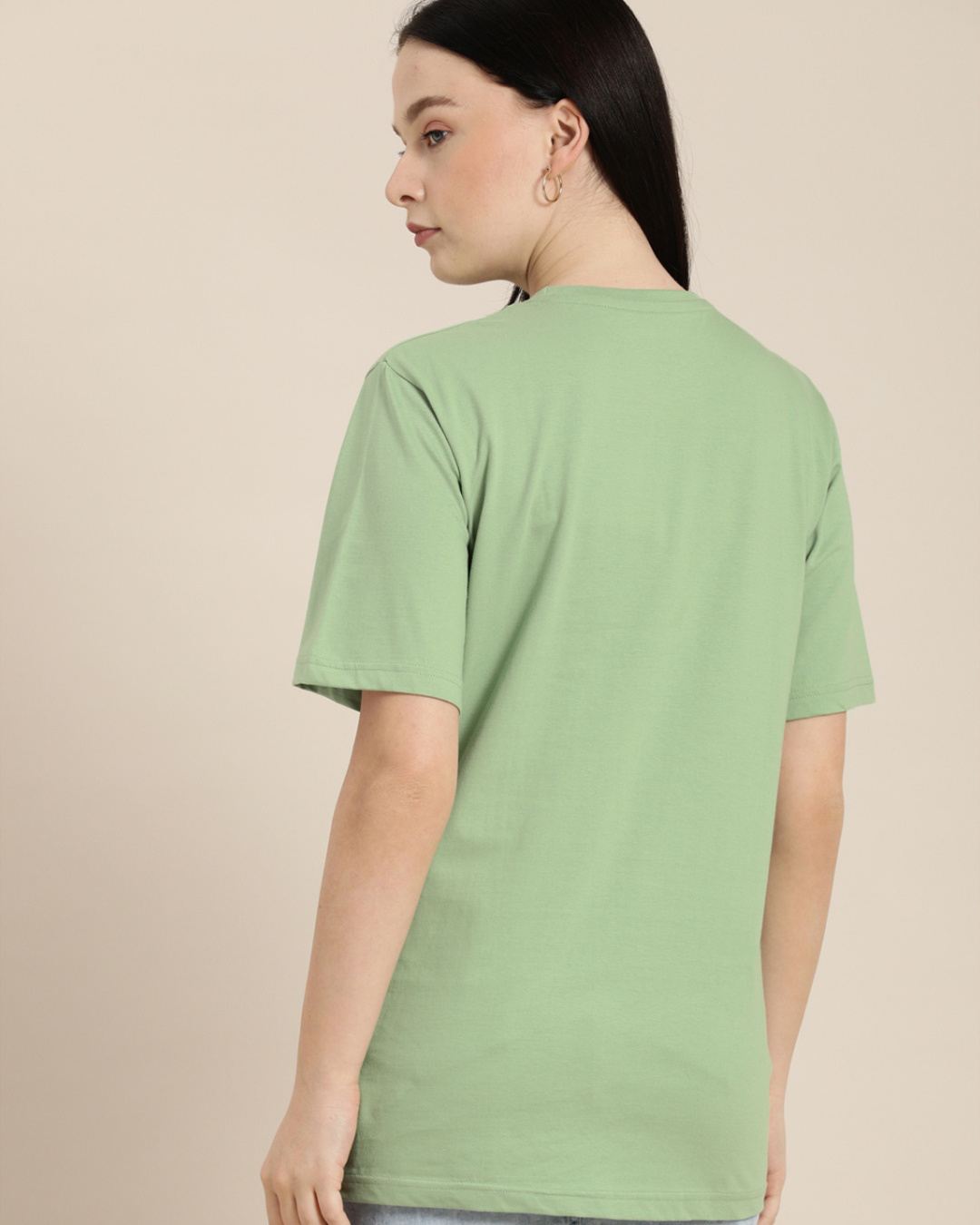Shop Women's Green Typography Oversized T-shirt-Back