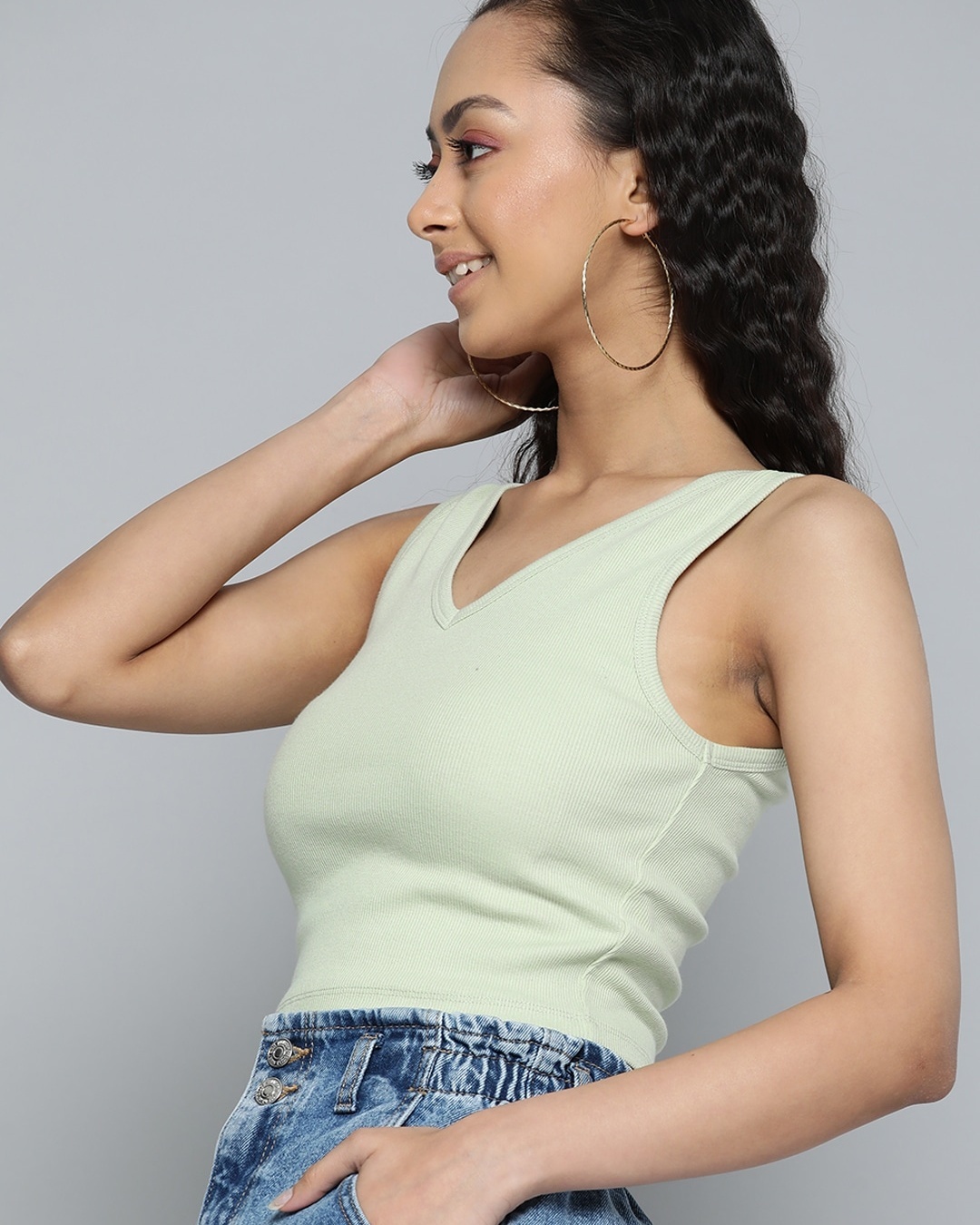 Shop Women's Green V-Neck Top-Back