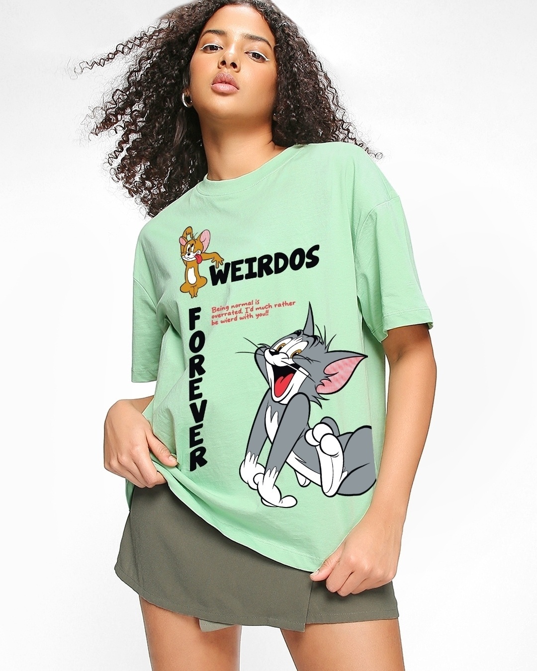Shop Women's Green Weirdos Forever Graphic Printed Oversized T-shirt-Back