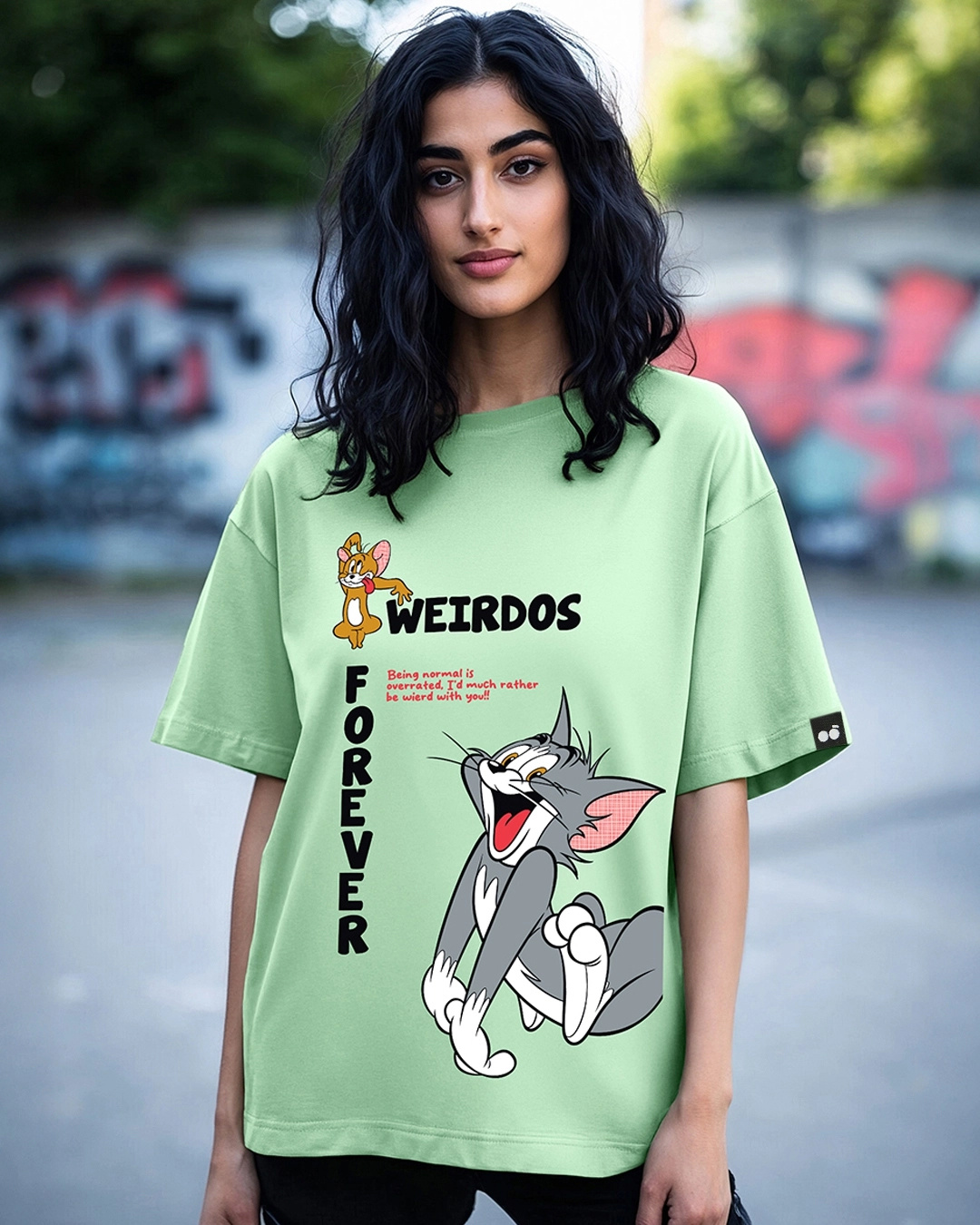 Buy Women's Green Weirdos Forever Graphic Printed Oversized T-shirt ...