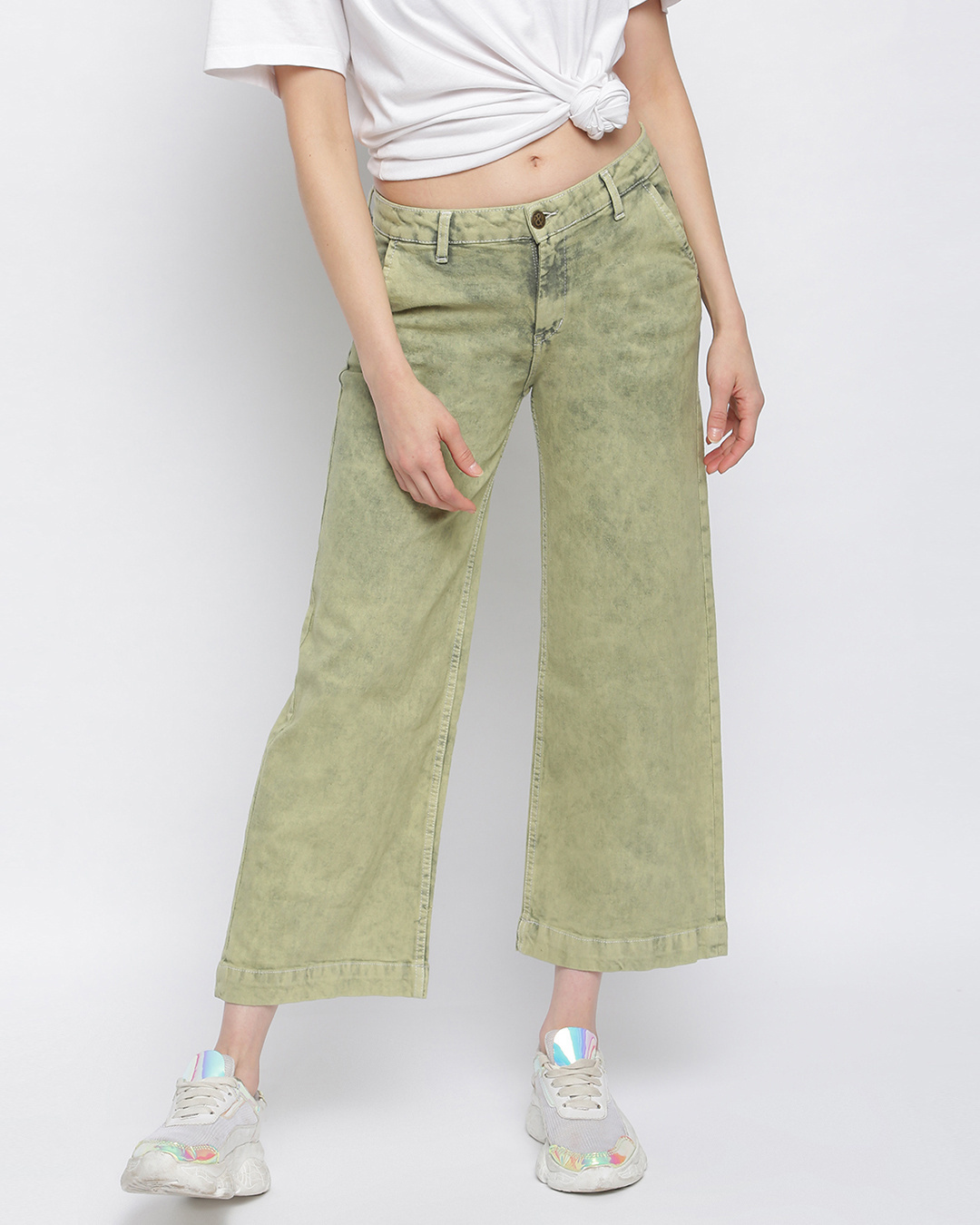 Buy Women's Green Wide Leg Jeans Online at Bewakoof