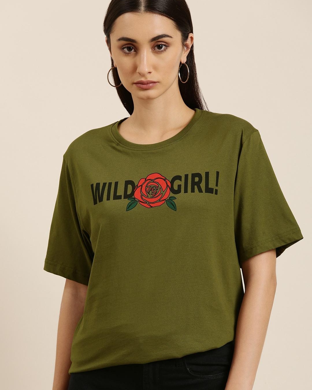 Shop Women's Green Wild Girl Graphic Printed Oversized T-shirt-Back