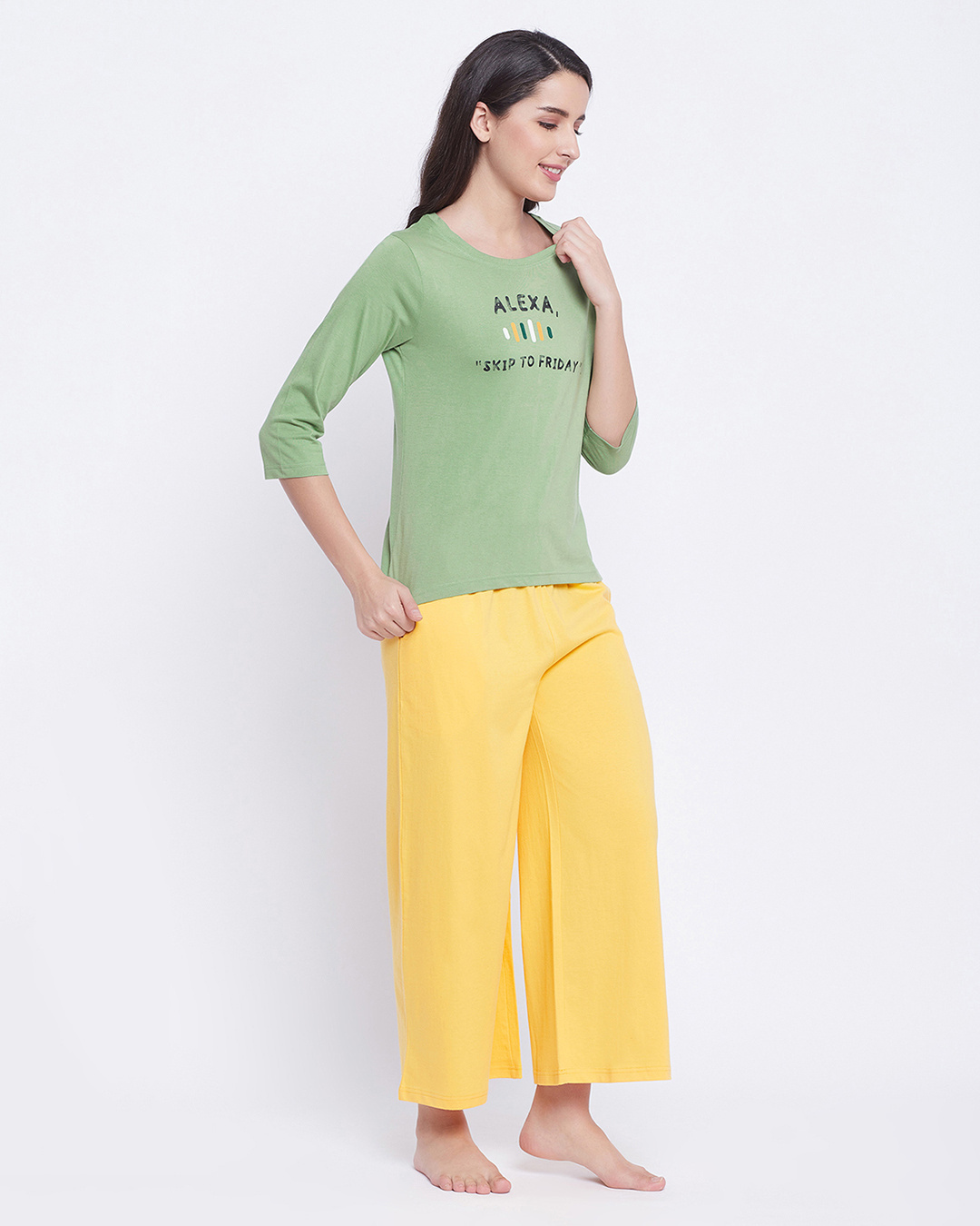 Shop Women's Green & Yellow Alexa Printed Nightsuit-Back