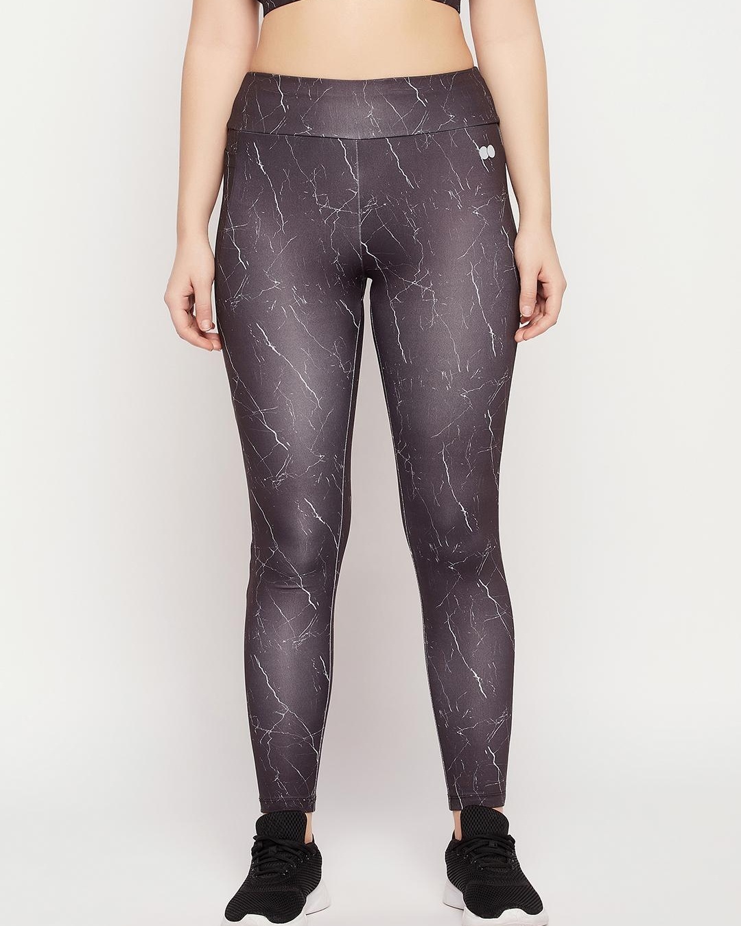 Buy Women's Grey Abstract Printed Slim Fit Activewear Tights for Women