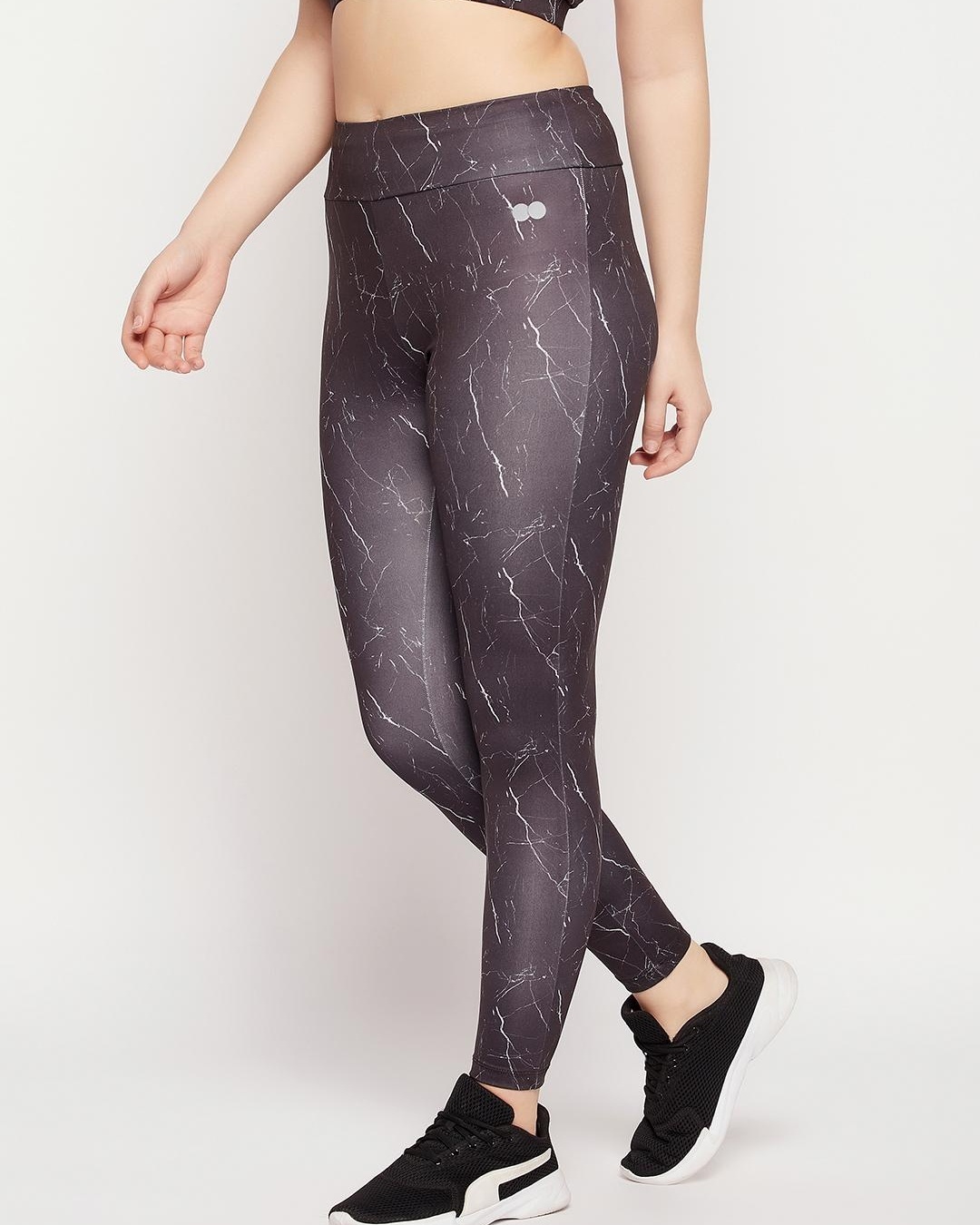 Shop Women's Grey Abstract Printed Slim Fit Activewear Tights-Back