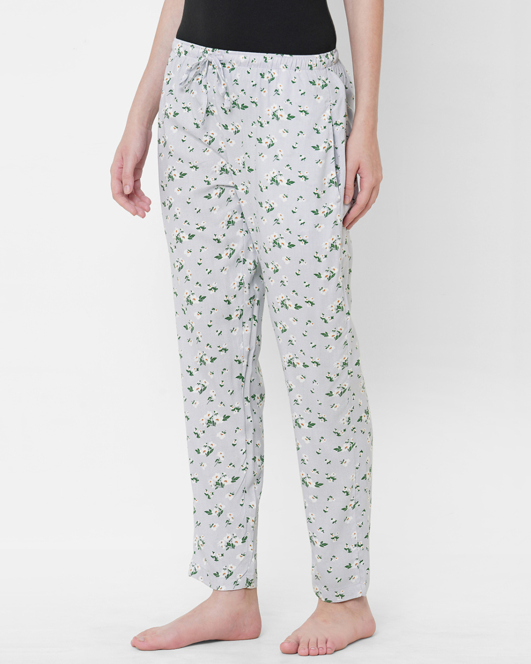 Shop Women's Grey All Over Floral Printed Lounge Pants-Back