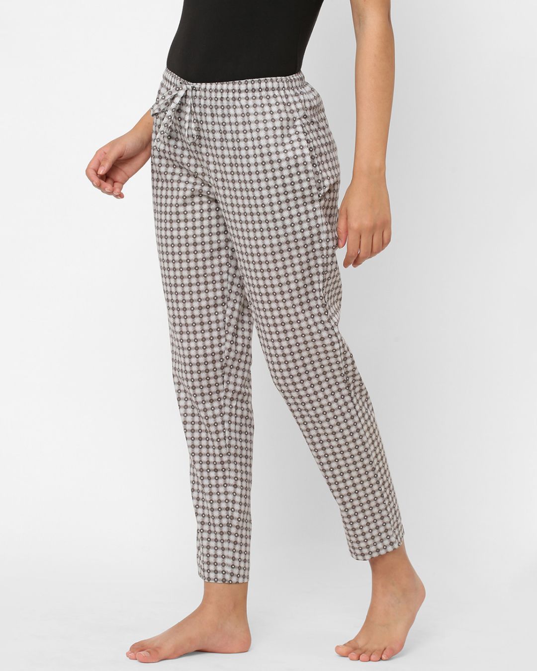 Shop Women's Grey All Over Printed Cotton Lounge Pants-Back