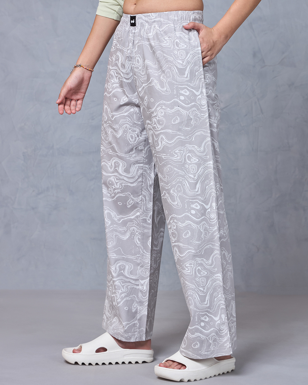 Shop Women's Grey All Over Printed Oversized Pyjamas-Back
