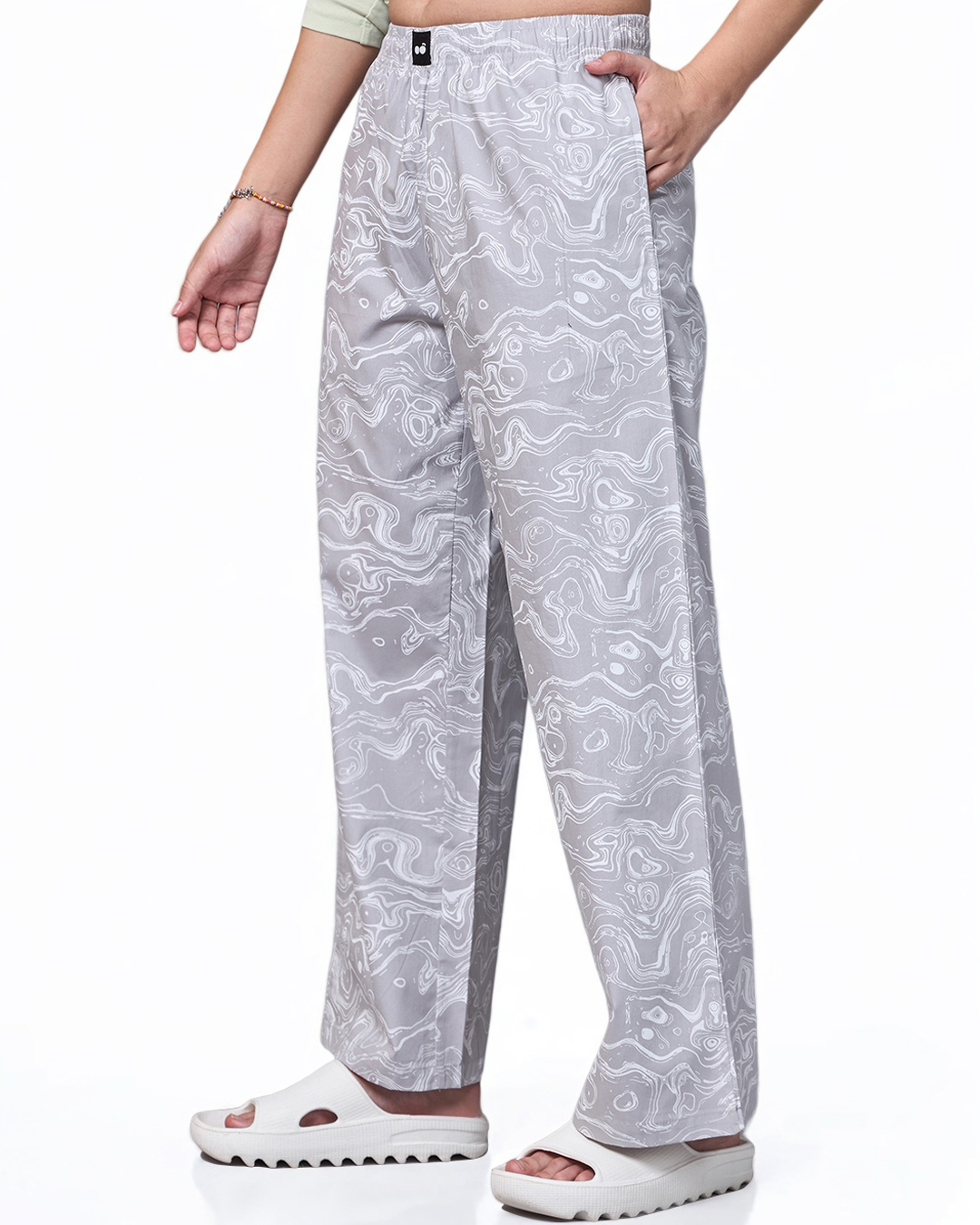 Shop Women's Grey All Over Printed Wide Leg Pyjamas-Back