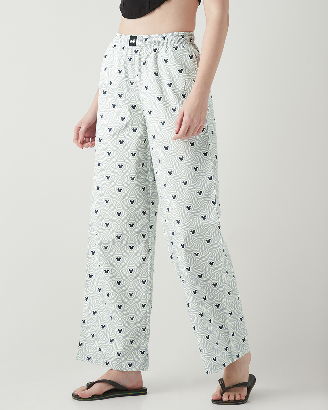 Shop Women's Grey All Over Printed Wide Leg Pyjamas-Back