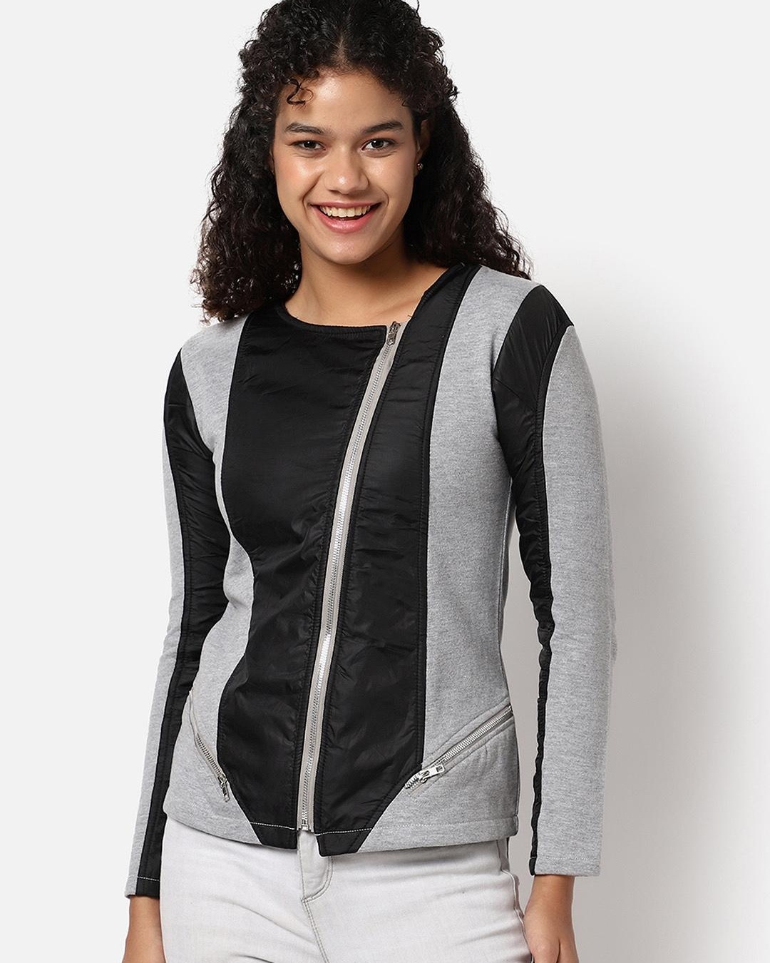 Buy Women's Grey & Black Color Block Jacket Online at Bewakoof