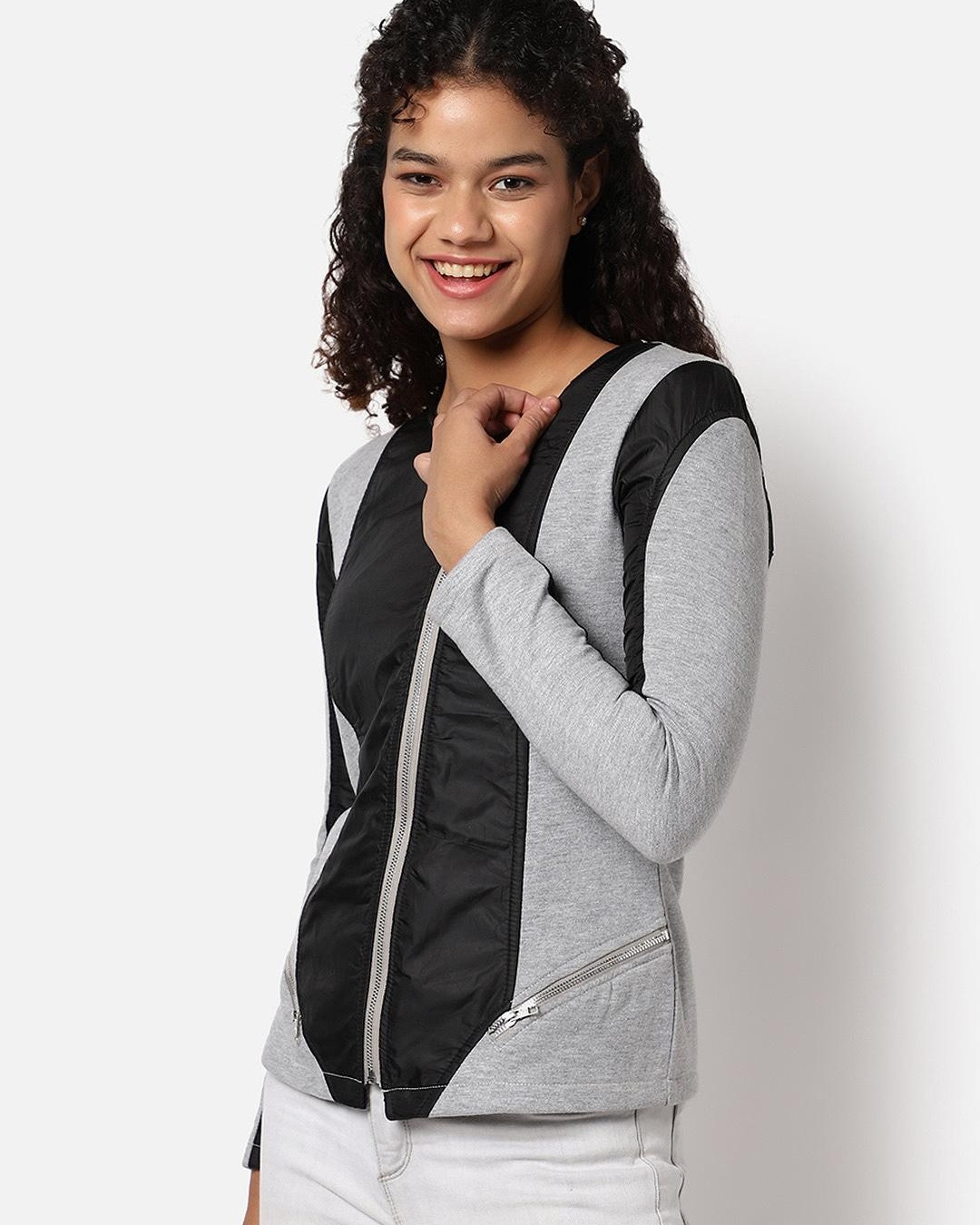 Shop Women's Grey & Black Color Block Jacket-Back