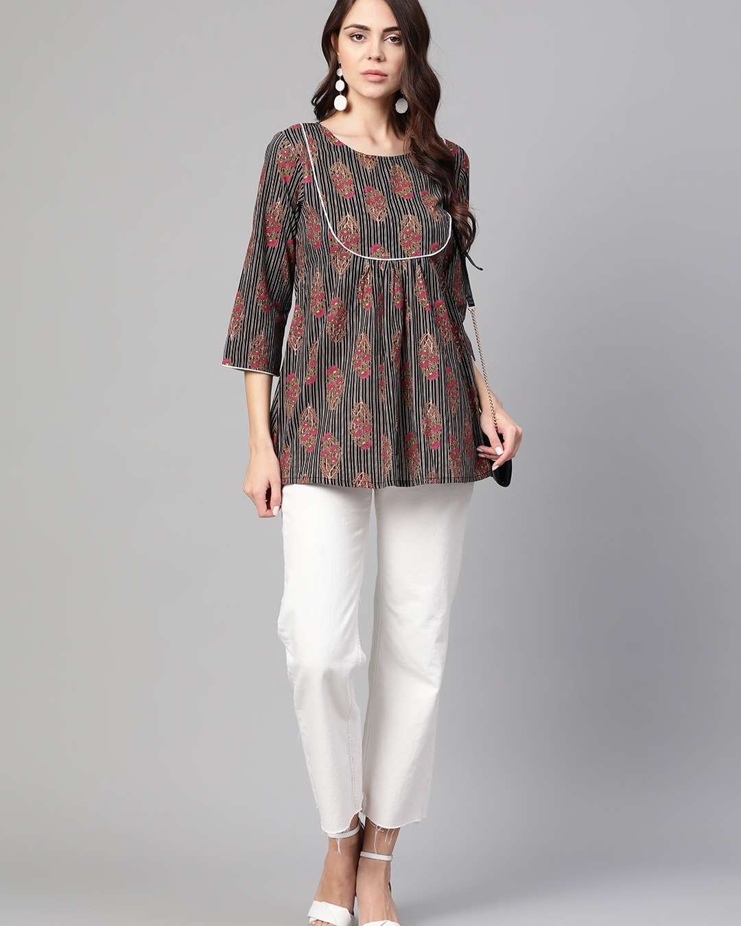 Buy Women's Grey and Red All Over Printed Top Online at Bewakoof