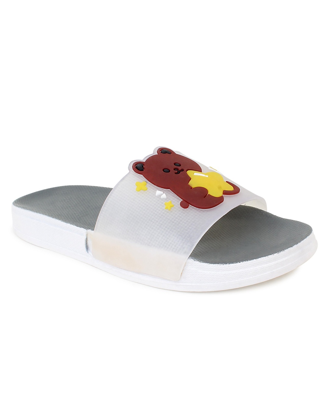 Shop Women's Grey Bear Printed Sliders-Back