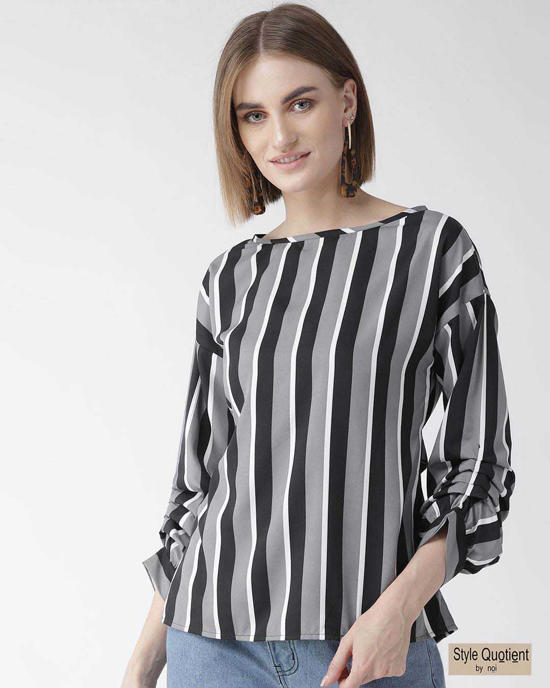 Buy Women's Grey & Black Striped Top Online at Bewakoof