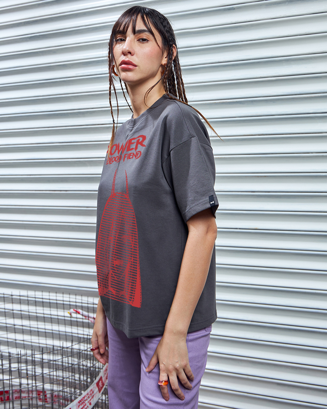 Shop Women's Grey Blood Fiend Graphic Printed Oversized T-shirt-Back