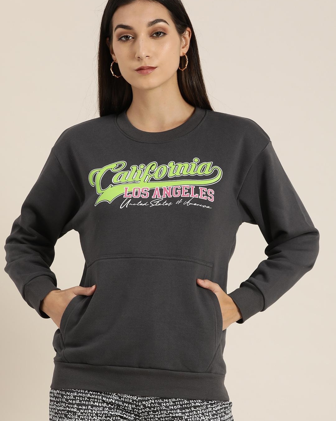 Buy Womens Grey California Typography Oversized Sweatshirt For Women