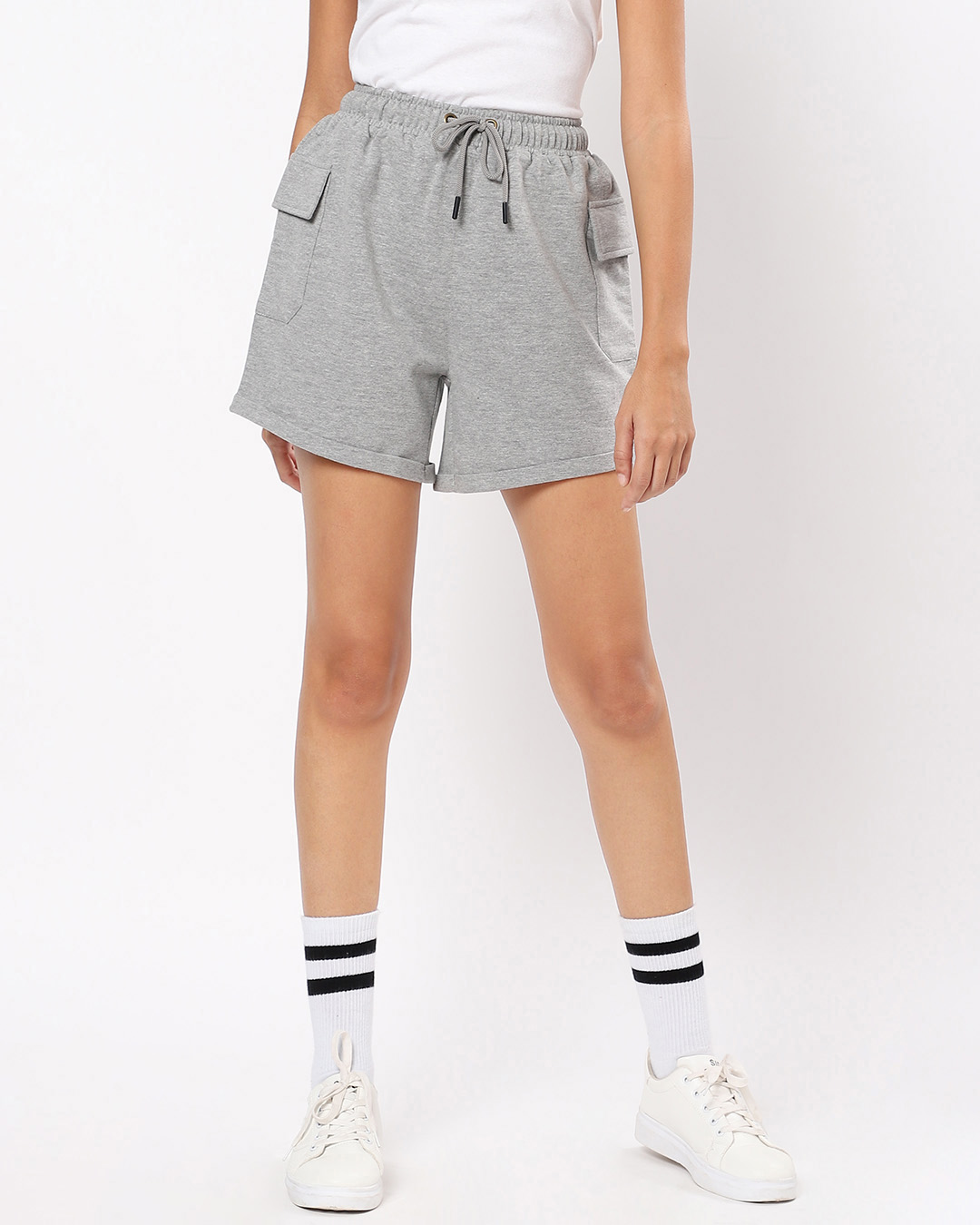 Buy Women's Grey Cargo Pocket Roll Up Shorts Online at Bewakoof