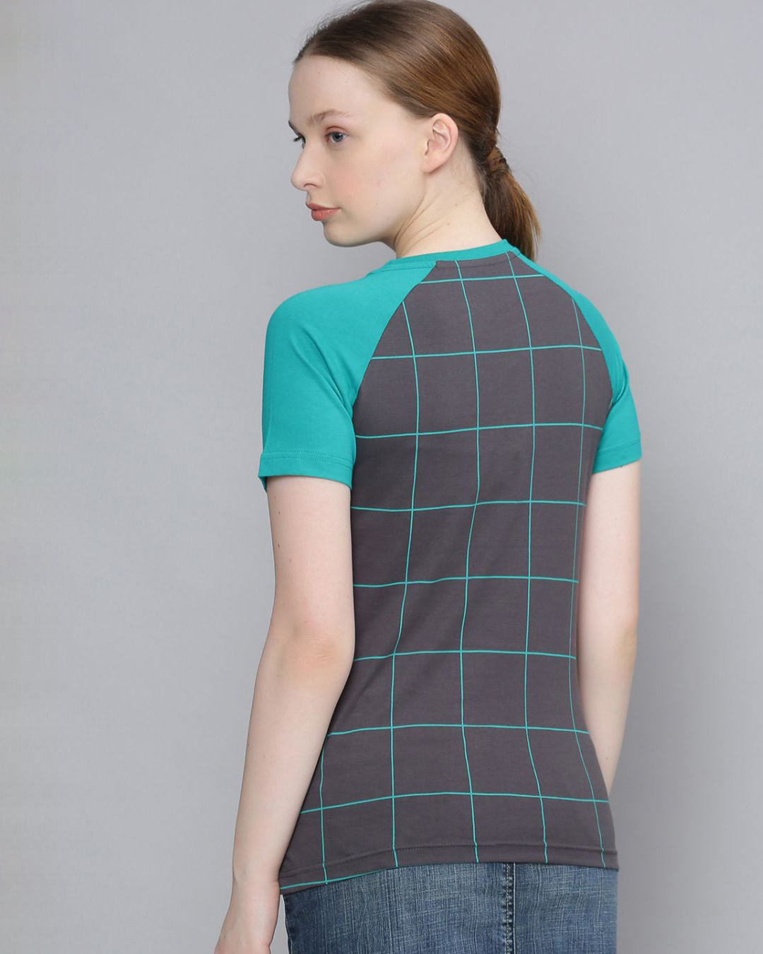 Shop Women's Grey Checked T-shirt-Back